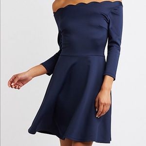 Scalloped off-the-shoulder skater dress